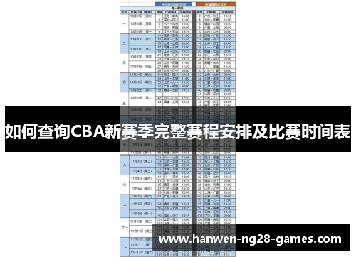 如何查询CBA新赛季完整赛程安排及比赛时间表